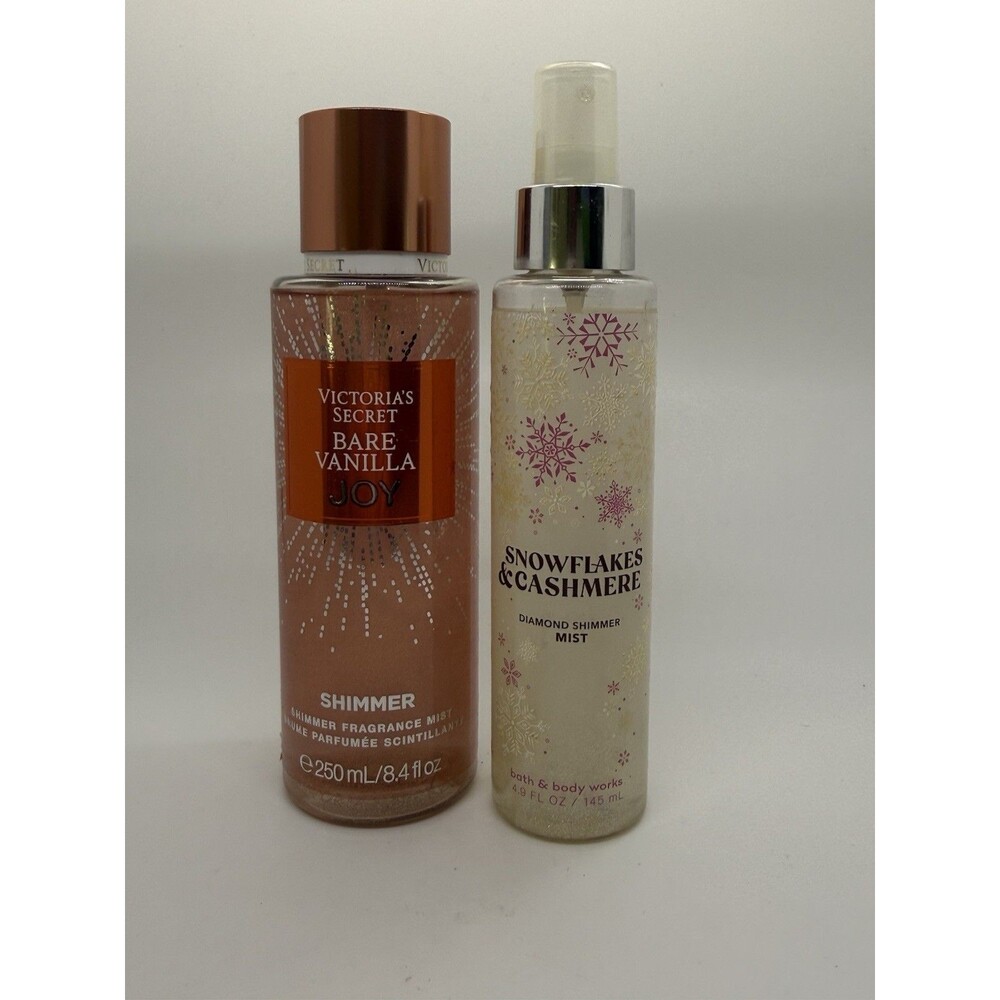 VICTORIA'S SECRET SHIMMER MIST Bare Vanilla 8.4oz, BBW Snowflakes Cashmere 4.9oz